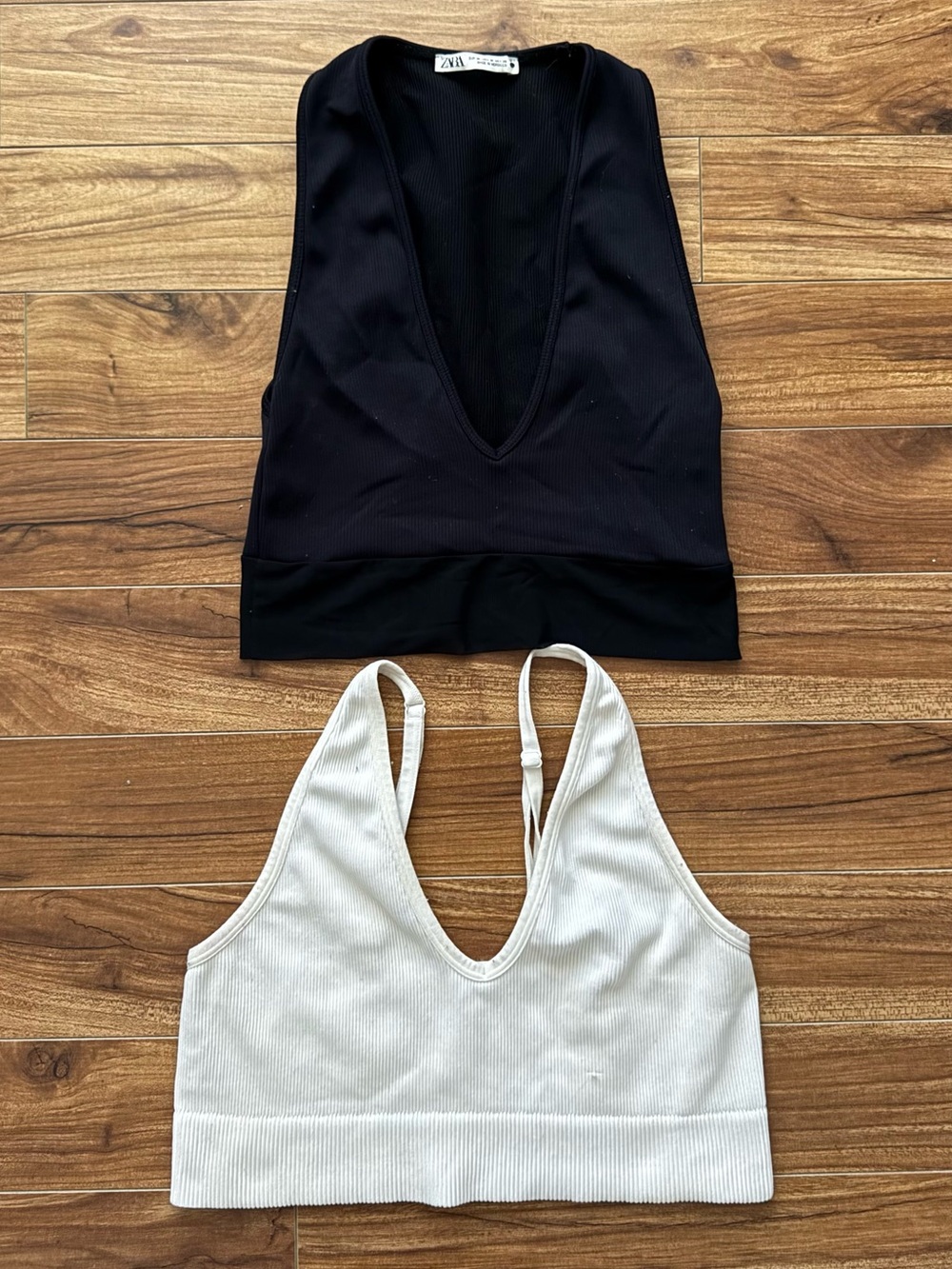 Lot of 2 Neutral Ribbed Tops Size M | Zara, Garage